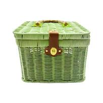 Handwoven Plastic Storage Box With Carry Handle Convenient Storage Basket with Lid For Moving And Travel S žalia