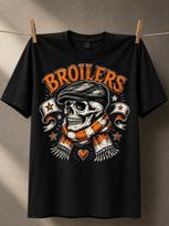 Broileriukai su oranžiniu šaliku, oranžinėmis žvaigždėmis ir mažu širdelės ventiliatoriumi, punk grafika, unisex, viskas unisex, viskas marškinėliai S gray
