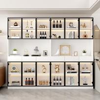 Glass Cabinet Door 200cm High Display with LED Lights, Multi Storage Bookshelf for Collection Bedroom Living Room Office, White - Black Door Frame 36 x 240 x 200 cm balta