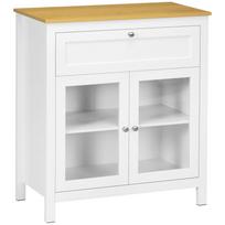 Moderni virtuvės komoda Pagalbinė bufeto spintelė su stalčiumi Reguliuojama lentyna ir 2 stiklinės durys 80x40x90 cm Balta 80 x 40 x 90 cm