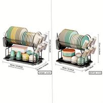 2 Tier Dish Drying Rack Drain Board Set Tableware Drainer Cooking Room Countertop Storage Rack Cup Holder Knife And Fork Holder L&2-tier black