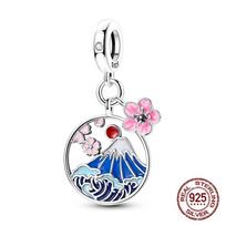 Japan Mount Fuji Charm Bead Components Copper Metal Japanese Style Dangle Pendant Bead Component Compatible With Bangle Bracelet High Quality Fine white