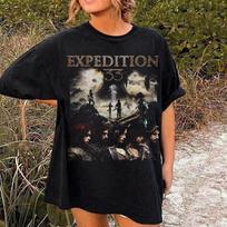 Summer Womens Vintage Clair Obscur Expedition 33 TShirt Cotton and Breathable Short Sleeve Streetwear Oversized Loose Casual S black