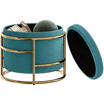 Round Storage Pouf in Velvet with 24L Compartment and Removable Lid, diameter 42x39 cm, Green 42 x 42 x 39 cm