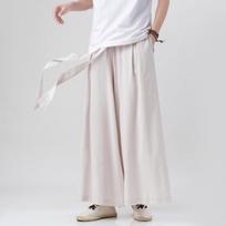 Vyriškos Kinų stiliaus medvilnės ir lino Hanfu kelnės - Laisvalaikio, laisvos, plačios klešnės 4XL gray