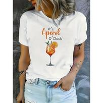 Aperol O'Clock Print Women's Crew Neck T-Shirt Casual Short Sleeve Letter Print Spring Summer Top T Shirt S