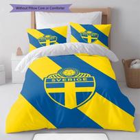 Sweden Sverige Football Crest Blue Yellow Diagonal Stripe Print Duvet Cover Set 3 Pieces National Team Bedding Bedroom Decor Without Pillow Core 135x200cm yellow