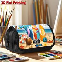 2D Flat Printing 1pc Beach Surfing Coconut Crab Design Double Layer Flip Pencil Case - Large Capacity Zipper Closure, Suitable for Schools, Offices, A 20x9x11cm gray