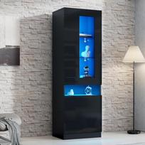 Display Cabinet with LED Lighting, Standing Display Case, Storage Cabinet, Living Room Cabinet, Black, Wall Units, Buffet Cabinet 50 x 40 x 180 cm juoda