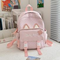 School bag for girls 1011 new campus style cute cat shaped bag, student backpack, girl's soft girl outing backpack, double shoulder bag (Pink,no accessories) rožinė