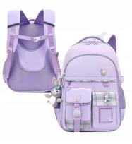 K&M D070 mokyklinė kuprinė su languotu raštu, 45 cm, violetinė