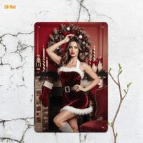 Kalėdinės Pin-Up merginos metalinis ženklas, dovana biurui, sienų dekoras 20x30cm brown
