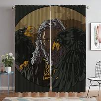 Vikings Odins Ravens Muninn Household Interior Drapes 2 Panels Covers Drapes for Livingroom Space Drape Divider Sheer for Bedchamber W60xH90cmx2pcs-CL black