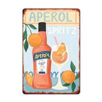 Aperol Spritz Vintage Metal Tin Sign Es Retro Cocktail  Orange Illustration Frameless Wall Art Iron Material Gift for A 20X30CM