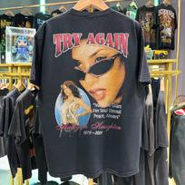 2001 Aaliyah (In Memory Of) 'Try Again' Promo T-Shirt Black XXL L beige
