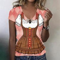 Womens Casual V Neck Short Sleeve Oktoberfest Print T Shirt Top Lightweight Comfortable Fit Soft Fabric L smėlis