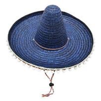 Unisex Sun Hat Mexican Sombrero with Colorful Poms, Hawaiian Style Woven Straw Hat, Wide Brim Lightweight Summer Beach Party Costume for Travel beige