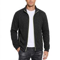 Men's Grey Heather Knit Full-Zip Jacket with Stand Collar & Red Trim - Casual Lightweight Sportswear. M juoda