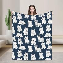 Westie šuo baltas mielas gyvūnas pledai iškylai flanelinis apklotas namų dekorui šiltas minkštas individualios kokybės lovatiesė dovana Size: 75*100cm, Weight: 230 GSM white