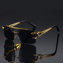 Vintažiniai prabangūs auksiniai madingi akiniai Šaunus tigro stovas Moteriški be rėmelių Juodi Vyrams ir Moterims Lauko kelionės Anti-glare stiklas black