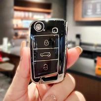 Automobilio TPU rakto dėklo dangtelis, skirtas VW Volkswagen Golf 7 MK7 Tiguan MK2 T-roc T-cross Skoda Octavia Kodiaq Karoq Seat Ateca Leon Fob violetinė