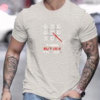 Men Think Outside The Box Tic Tac Toe Graphic Cotton T-Shirt Casual Crew Neck Short Sleeve Tee with Slight Stretch Men Clothing S gray
