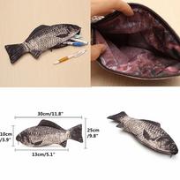 „Burger Carp Pen Bag“ tikroviškas žuvies formos makiažo maišelis pieštukų dėklas su užtrauktuku juoda