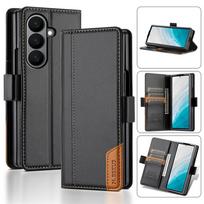Prabangus odinis RFID piniginė kortelėms laidas telefono dėklas, skirtas Samsung Galaxy Z Fold 7 6 5 4 3 Fold6 Fold7 Flip magnetinis apsauginis dangtelis Galaxy Z Fold7 juoda
