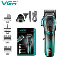 Original VGR V-674 Hair Clipper Professional Hair Trimmer Hair Cutting Machine Adjustable Barber Haircut LED Trimmer with Base for Men Home Shaver žalia