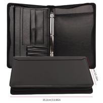 A4 Leather Zippered Binder Folder with Handle black