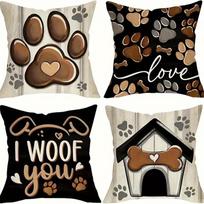 Dog Paws, Hearts, Dog House Digital Printing Pillow Cover Short Plush Suitable Living Rooms Bedrooms Sofas Throw Cushion Cover Peach skin 18*18(CM)-1Pcs