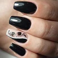 Black Floral Rhinestone Press-On Nails 24pcs Full Cover False Elegant Look Gel Adhesive Type black