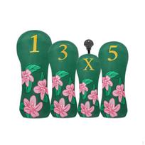 4 Pieces Golf Club Head Cover Set Floral Embroidery Embroidered Covers LeatherLike for blue