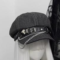Aštuonkampė Gothic Lolita skrybėlaitė Atsitiktinis dėvėjimas Punk kepuraitė Vintage Harajuku beretė Anime konvencija juoda