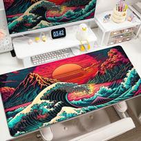 Japan Great Wave Keyboard Deskmat Large Mouse Pad Art Mause Pad XXL Computer Gamer Keyboard Non-slip Mice Pad Gaming Accessories 30cmx60cm(11.8x23.6inch) red