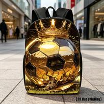 Auksinis Futbolo Kamuolys su Karūna, Laisvalaikio Kuprinė, Kelioninė Nešiojamojo Kompiuterio Kuprinė, 2D Plokščias Spaudinys, Talpi Kuprinė - Tinka Unisex black
