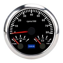 3 in 1 85mm Tachometer DC 9 to 32V 8000rpm 8 to 16V Voltage Gauge E 1 4 1 2 3 4 F Fuel Level 7 Color Backlight for RV Black Dial Black Bezel CX8299B gray