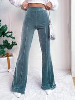 Retro High Waisted Corduroy Flared Pants For Spring And Autumn, Solid Color Casual Wide Leg Long Sports Pants For Women S povo mėlyna spalva