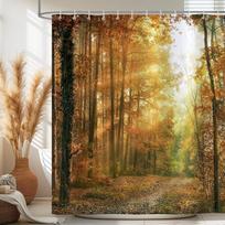 Miško rudens saulės dušo užuolaida Natūralus kraštovaizdis Vandeniui atspari plaunama poliesterio dušo užuolaida 180 x 180cm su 12 kabliukų W90xH180cm beige