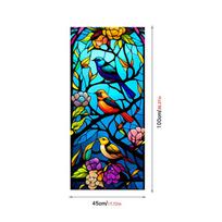 Spalvinga Gėlių paukščių vitražų plėvelė Nelipni UV blokuojanti šilumą izoliuojanti dekoratyvinė statinė klijai 45*100cm blue