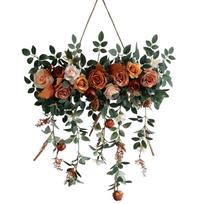 Dirbtinio gėlių vainikas Sveikinimo durų kabinamas dekoras namams, Rustic pusiau užuolaida One Size oranžinė