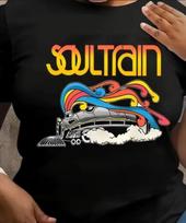 T-Shirt featuring  Soul Train  in Retro Colorful Gradient Print M yellow