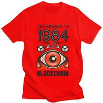 1984 George Orwell Big Brother Blockchain Tshirt for Men Short Sleeves Casual Tee Shirt Streetwear Loose Fit Pure Cotton Tee Top S black