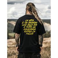 Vasco Rossi Italian Rock Band T-Shirt - Blasco Crew Neck Tee with Song Lyrics & Italian Text, Casual Fan Merch Suitable for Music Enthusiasts, 5XL juoda