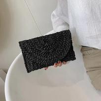Rankų darbo šiaudinė megzta vokelio formos rankinė moterims Vasaros paplūdimio delninė Madinga atsegama piniginė telefonui 25x2x15cm juoda