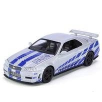 1/32 Nissan Skyline Ares GTR R34 Alloy Metal Diecast Sport Racing Car Model Simulation Model Sound Light Collect Hobby Ornaments sidabras