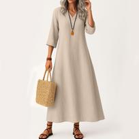 Suknelė moterims Ilga Boho paplūdimio suknelė Elegantiška maxi suknelė V formos iškirpte 3/4 rankovėmis S smėlis