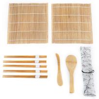 9Pcs/Set Bamboo Sushi Making Kit Includes 2 Rolling Mats 5 Chopsticks 1 Paddle 1 Sushi Blade beige