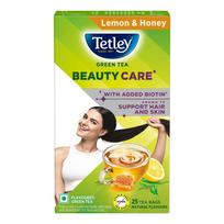 Tetley Green Tea Beauty Care, With Added Biotin, Supports Hair and Skin, 0 Calories, Natural Lemon and Honey Flavors, 25 Sachets (1.7 g each) gray