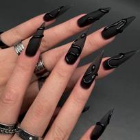 Black Halloween Press On Nails Stiletto Spider Web Design Long Reusable Fake Nails 24 Pcs black